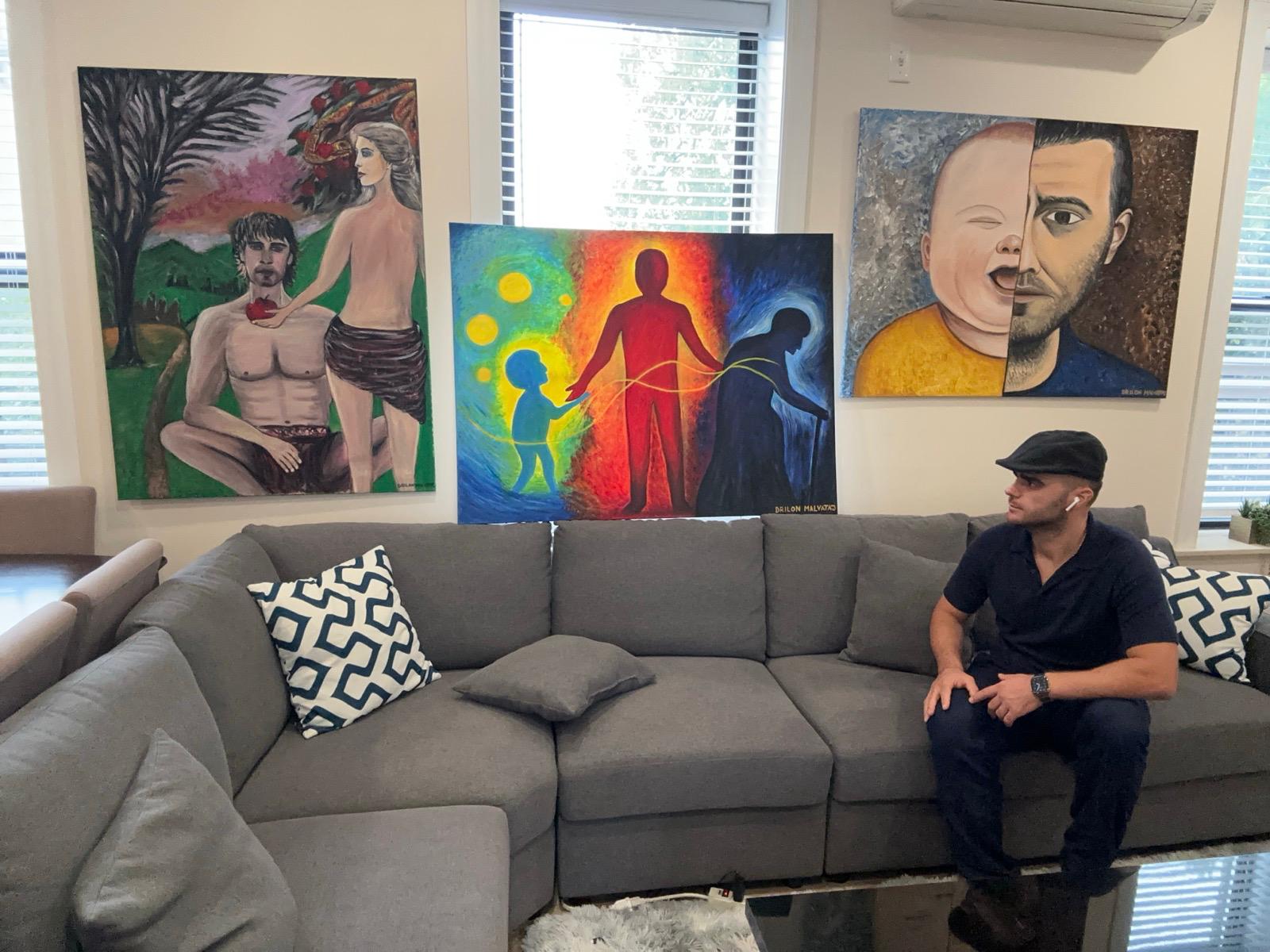 Paintings displayed in studio